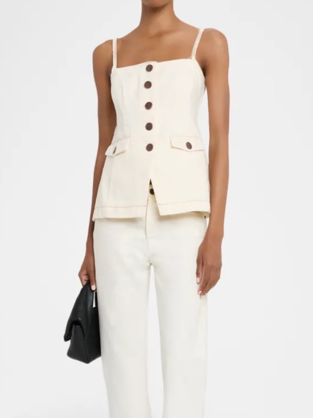 Toccin Roxy Cutaway V Denim Button-Front Top